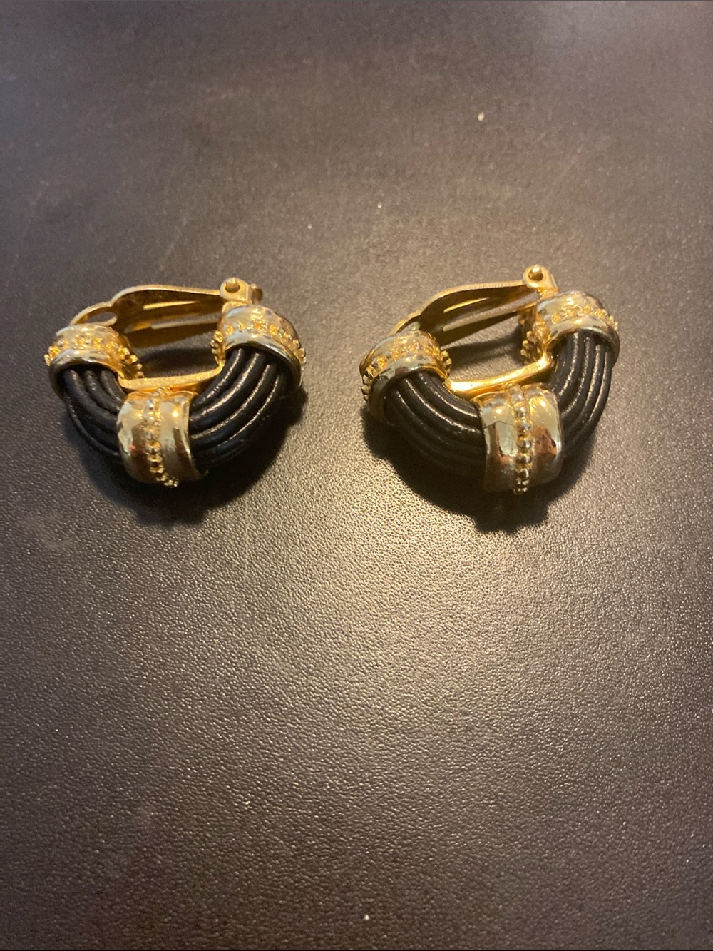 Gold-Tone Black Rope Hoop Earrings